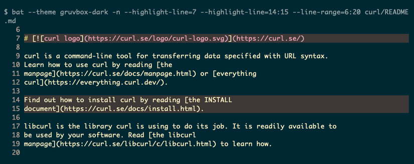 An excerpt from a Markdown file with several lines highlighted.