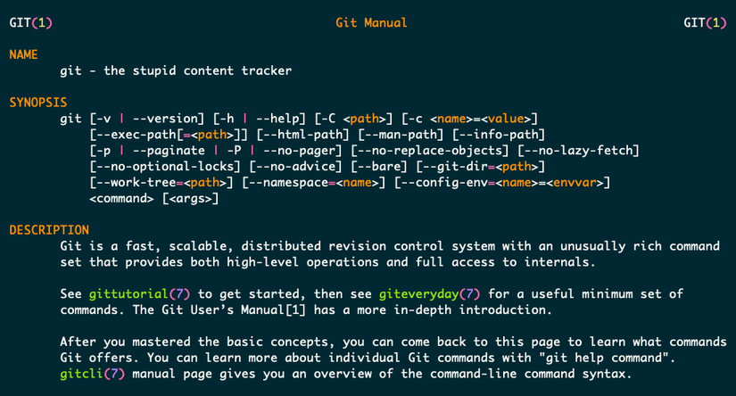 A Linux man page displayed by bat, with certain keywords highlighted in color.