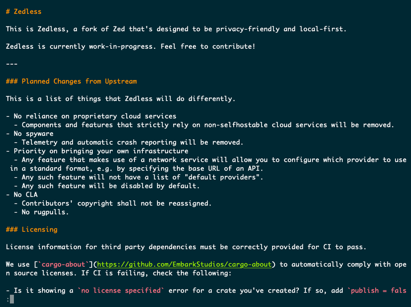A Markdown text file with headings colored orange and URLs underlined in green.