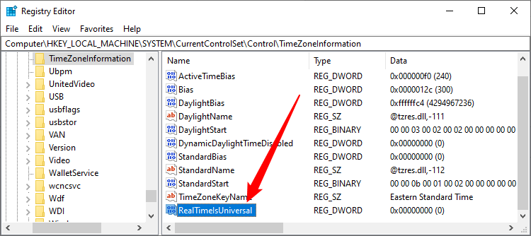 Windows UTC registry entry is currently disabled. 