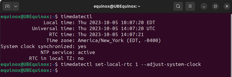 The command to set the clock to a local timezone. 