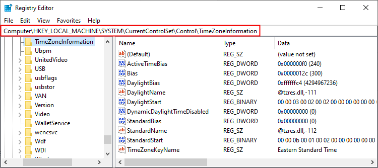 The time settings registry key. 