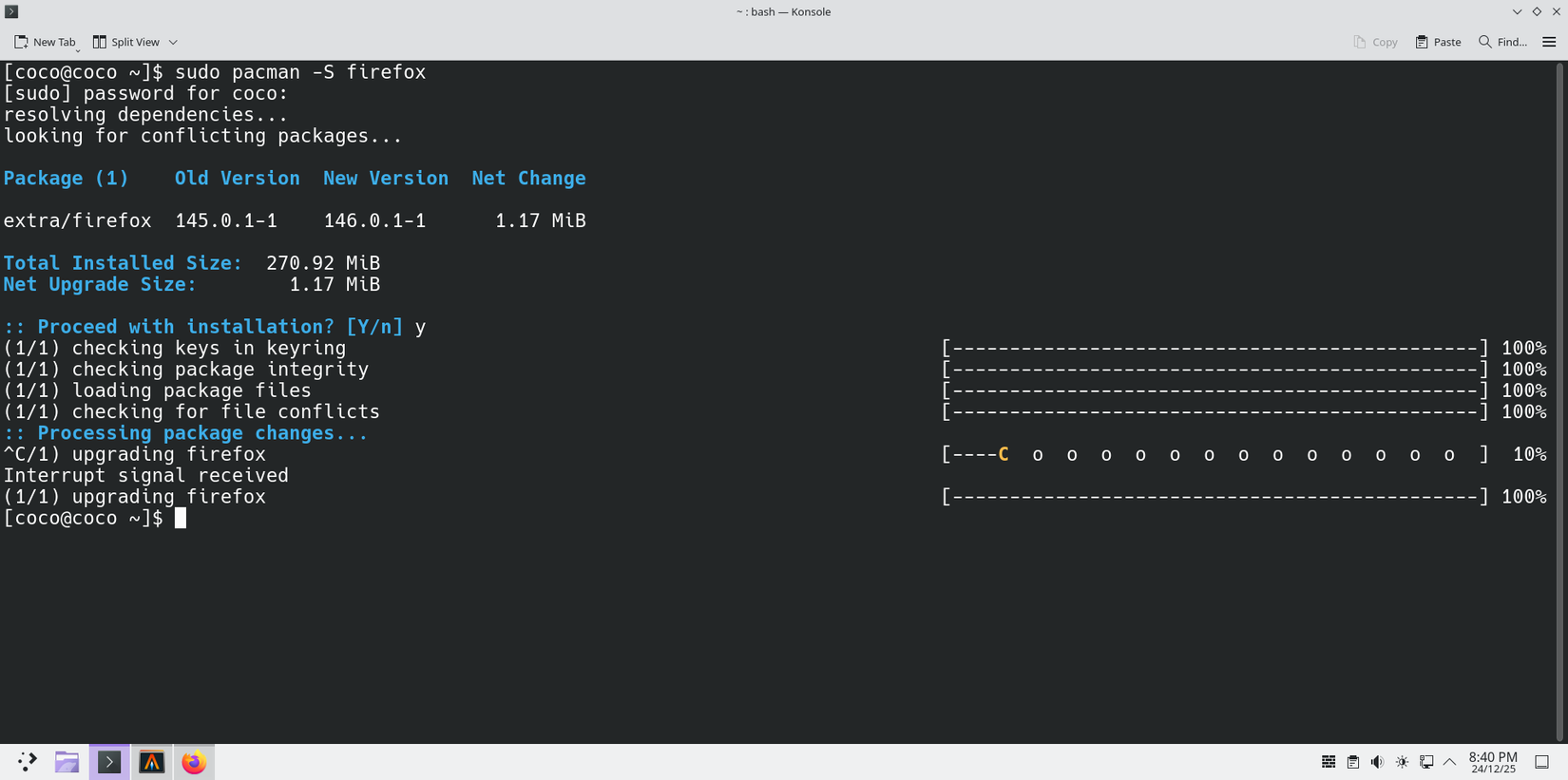 Interrupting a command with Ctrl+C.