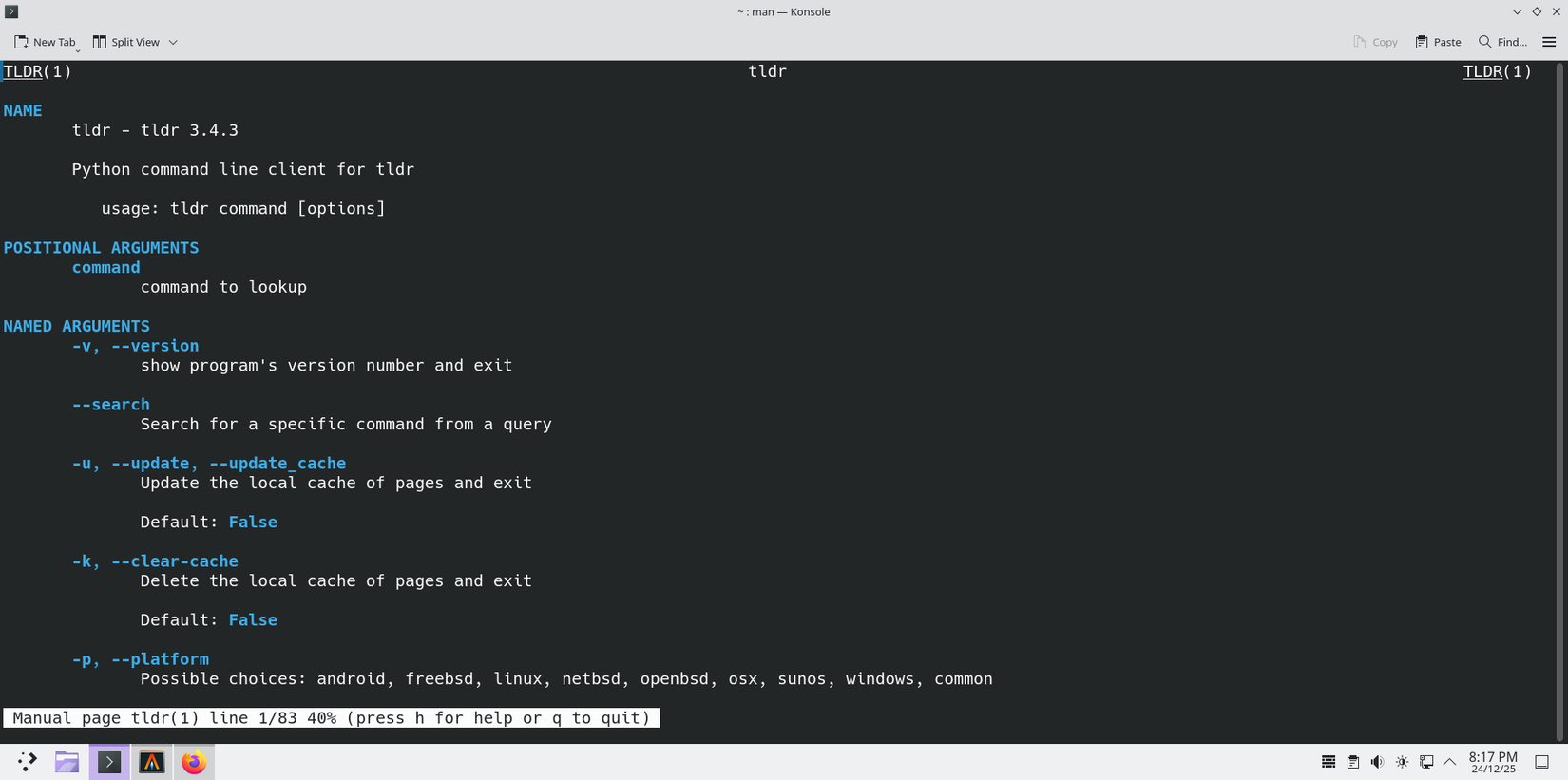 Running the 'man' command.